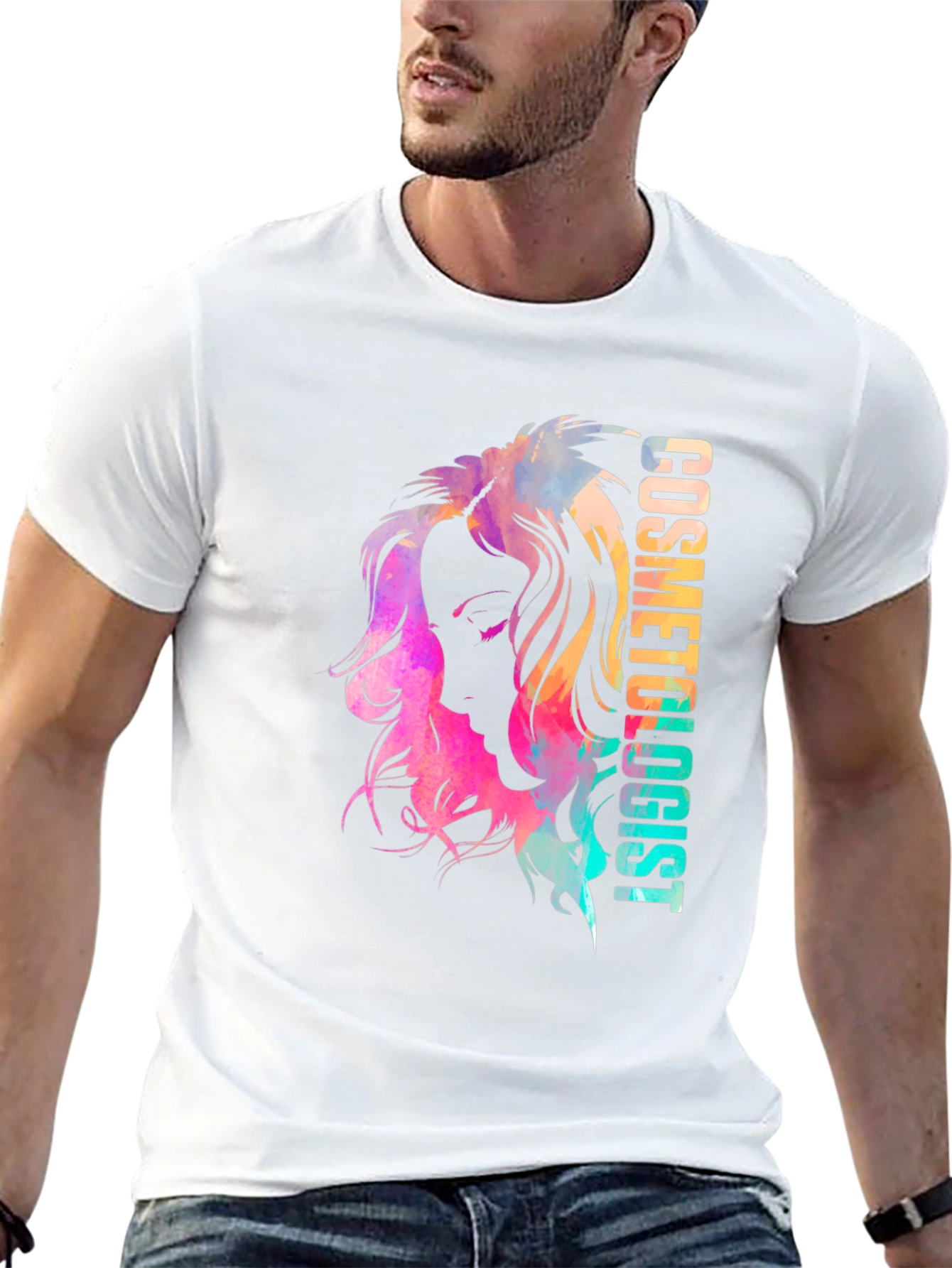 Camiseta Negra Cosmetóloga Diseño Acuarela