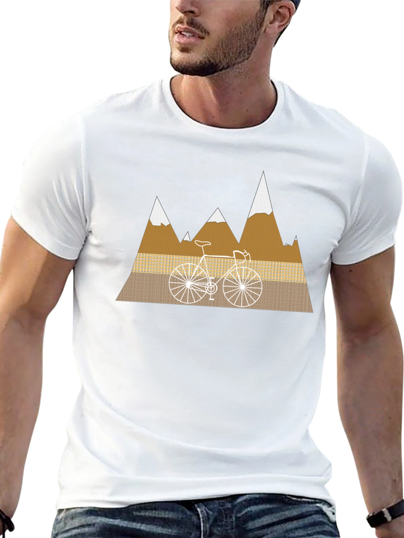 Camiseta Negra con Diseño de Bicicleta y Montañas