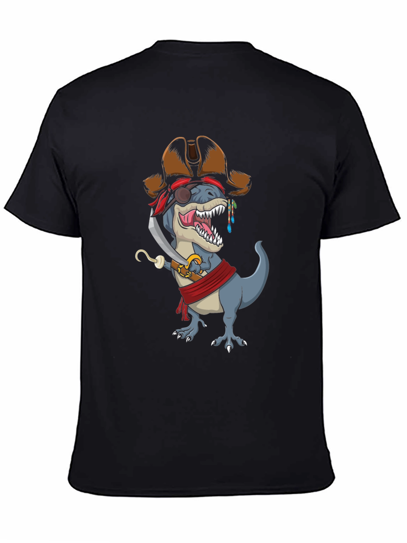 Camiseta Negra con Diseño de Dinosaurio Pirata