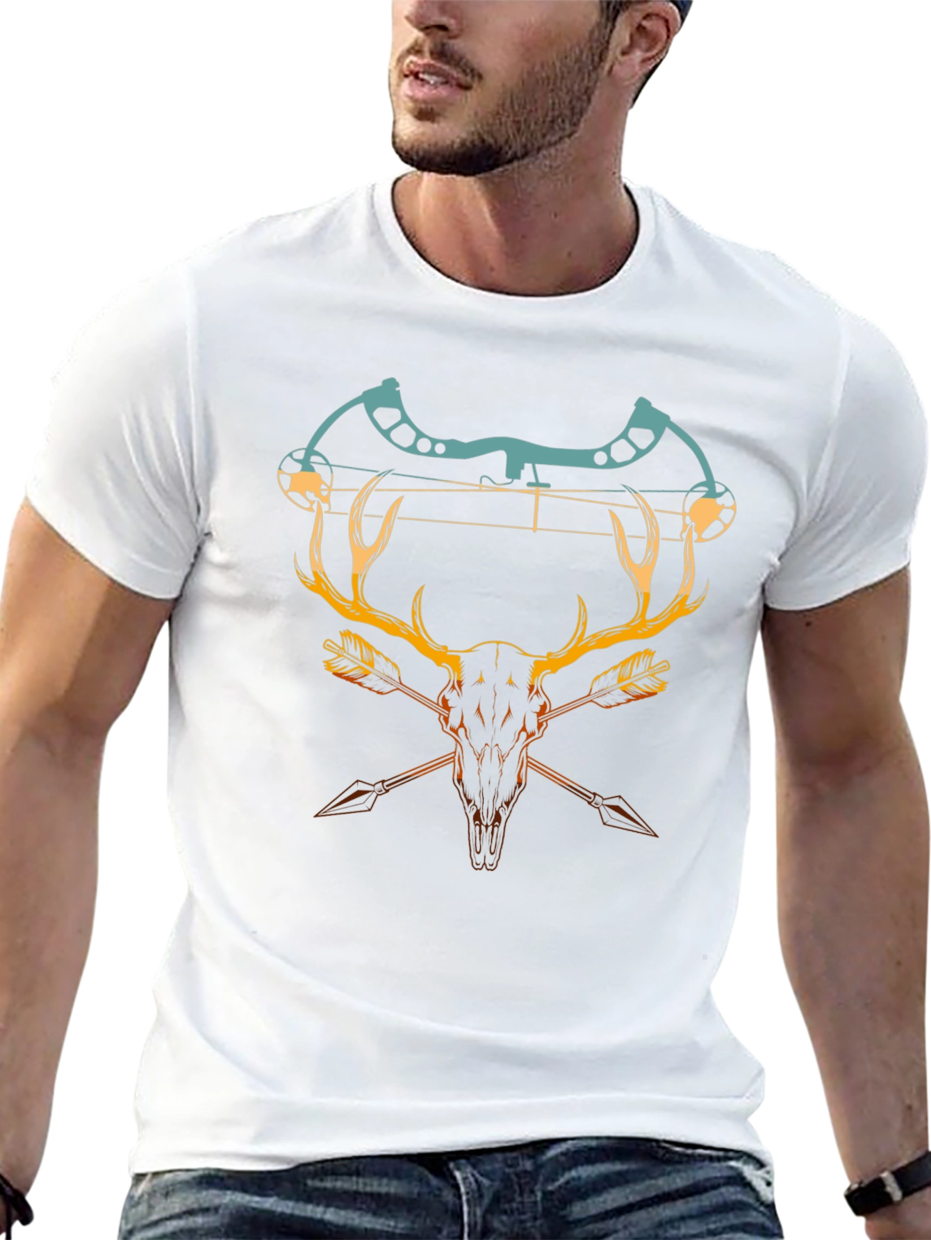 Camiseta Negra con Diseño de Caza y Arco