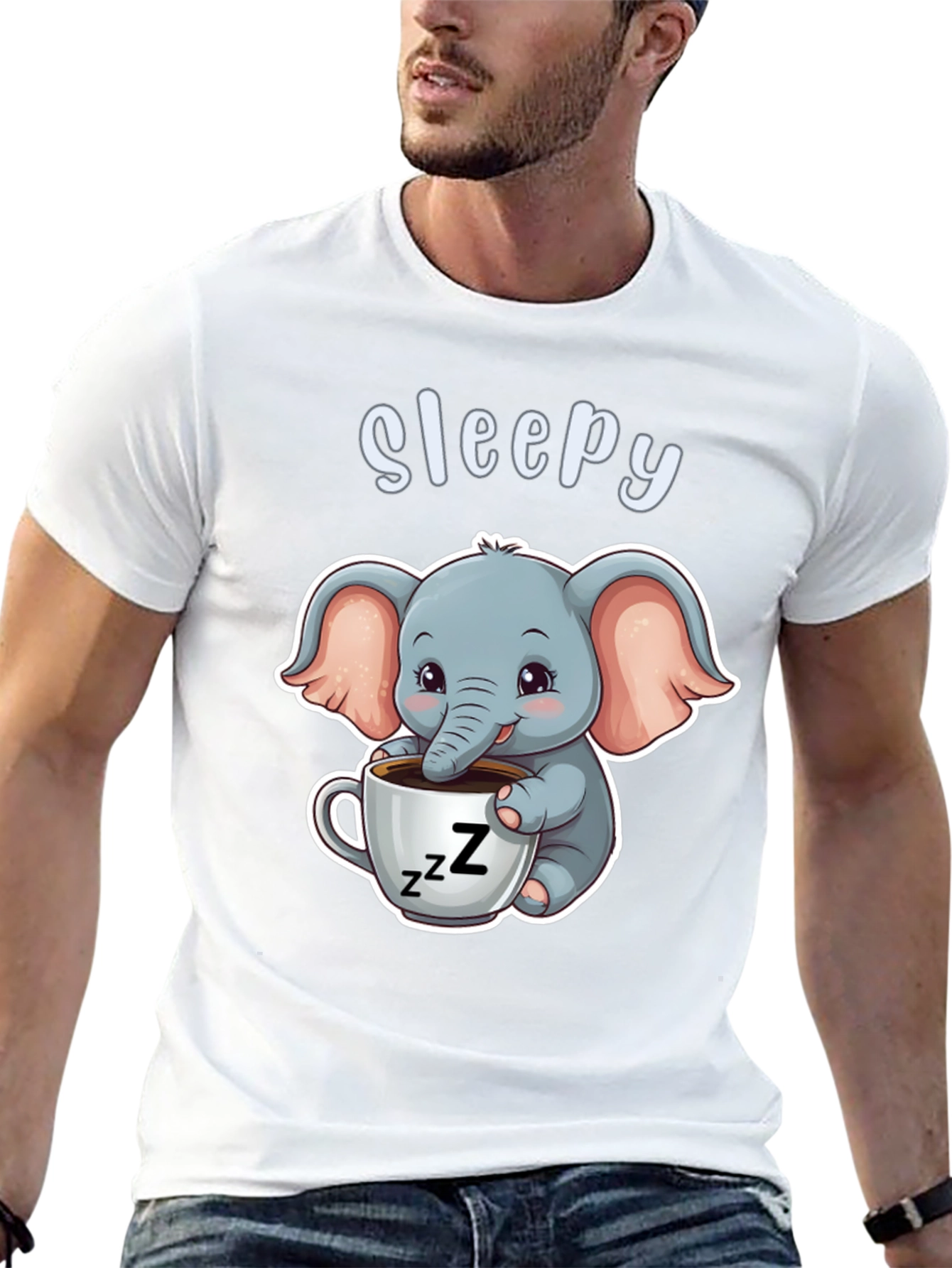 Camiseta Negra con Elefante Adorable Sleepy