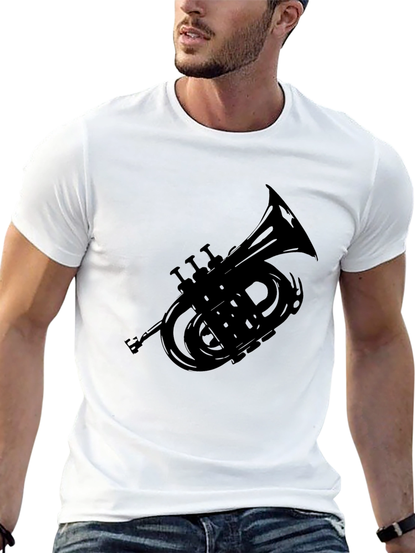 Camiseta Negra con Diseño de Corneta