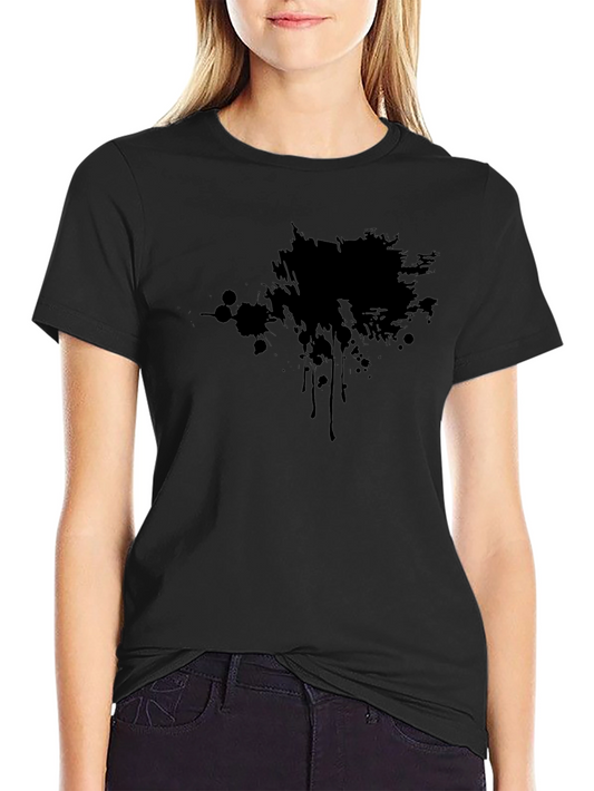 Camiseta Negra Estampada con Mancha Abstracta