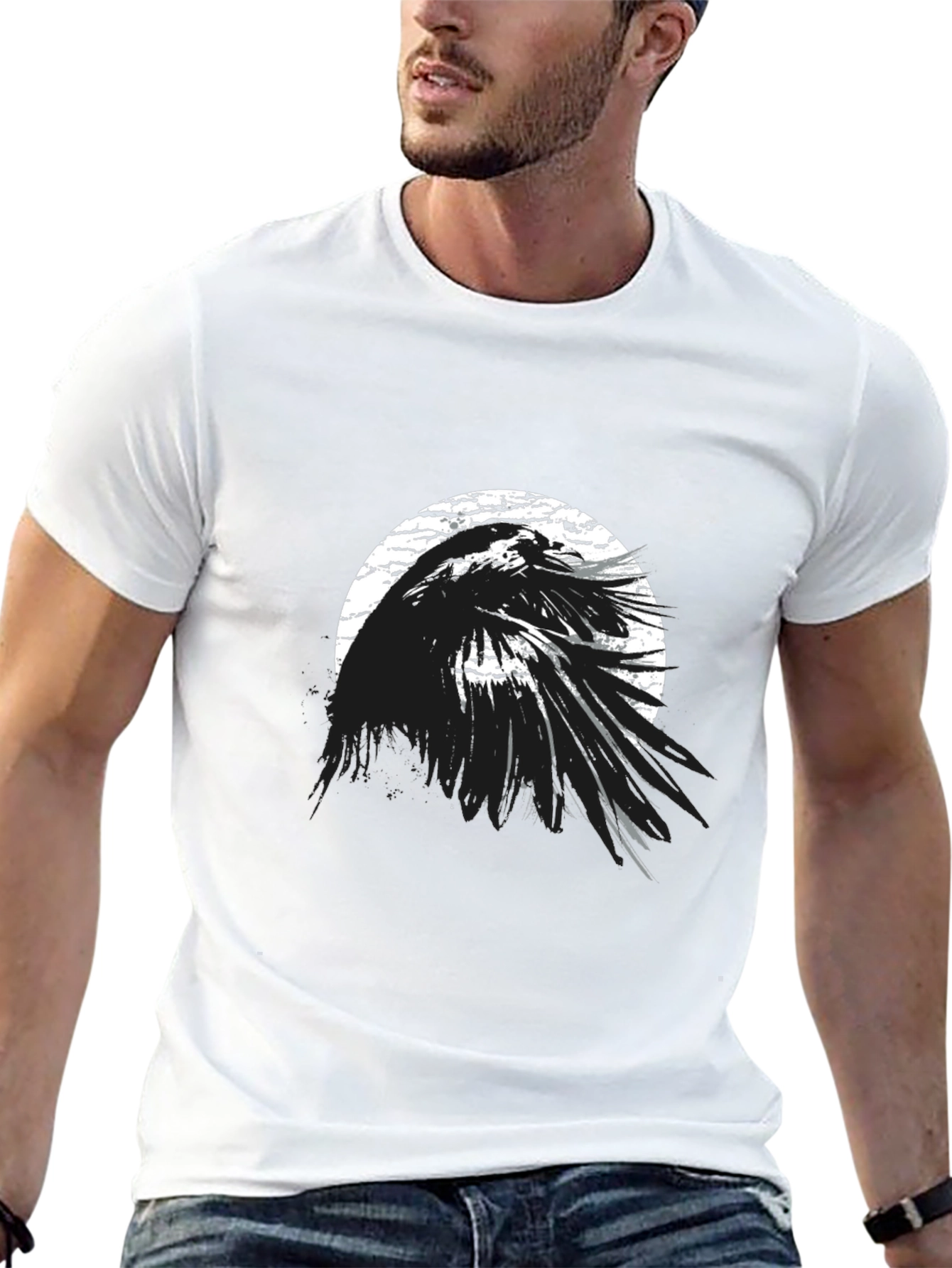Camiseta Negra Cuervo Abstracto Estilo Grunge