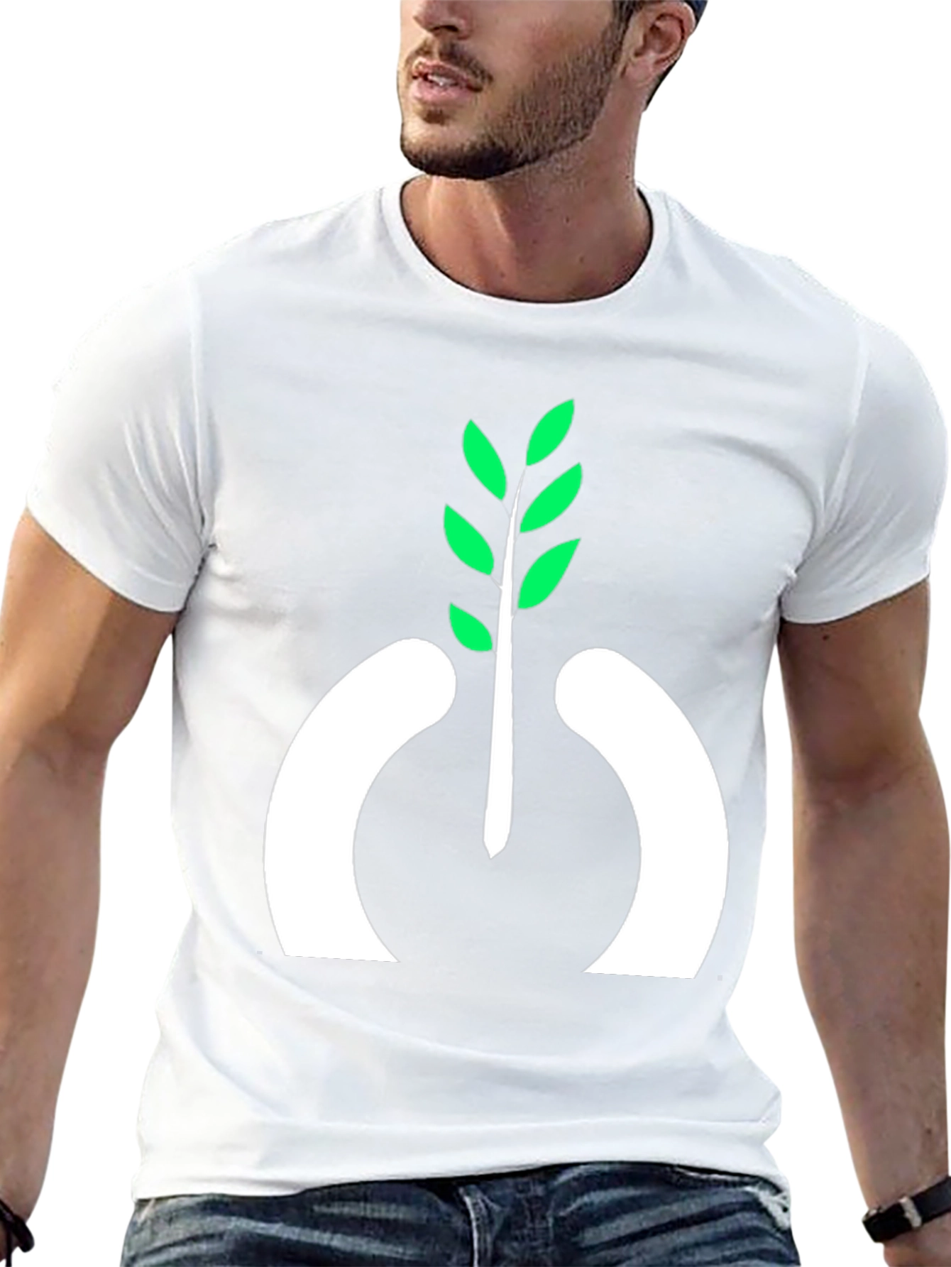 Camiseta Negra con Diseño de Planta Abstracta