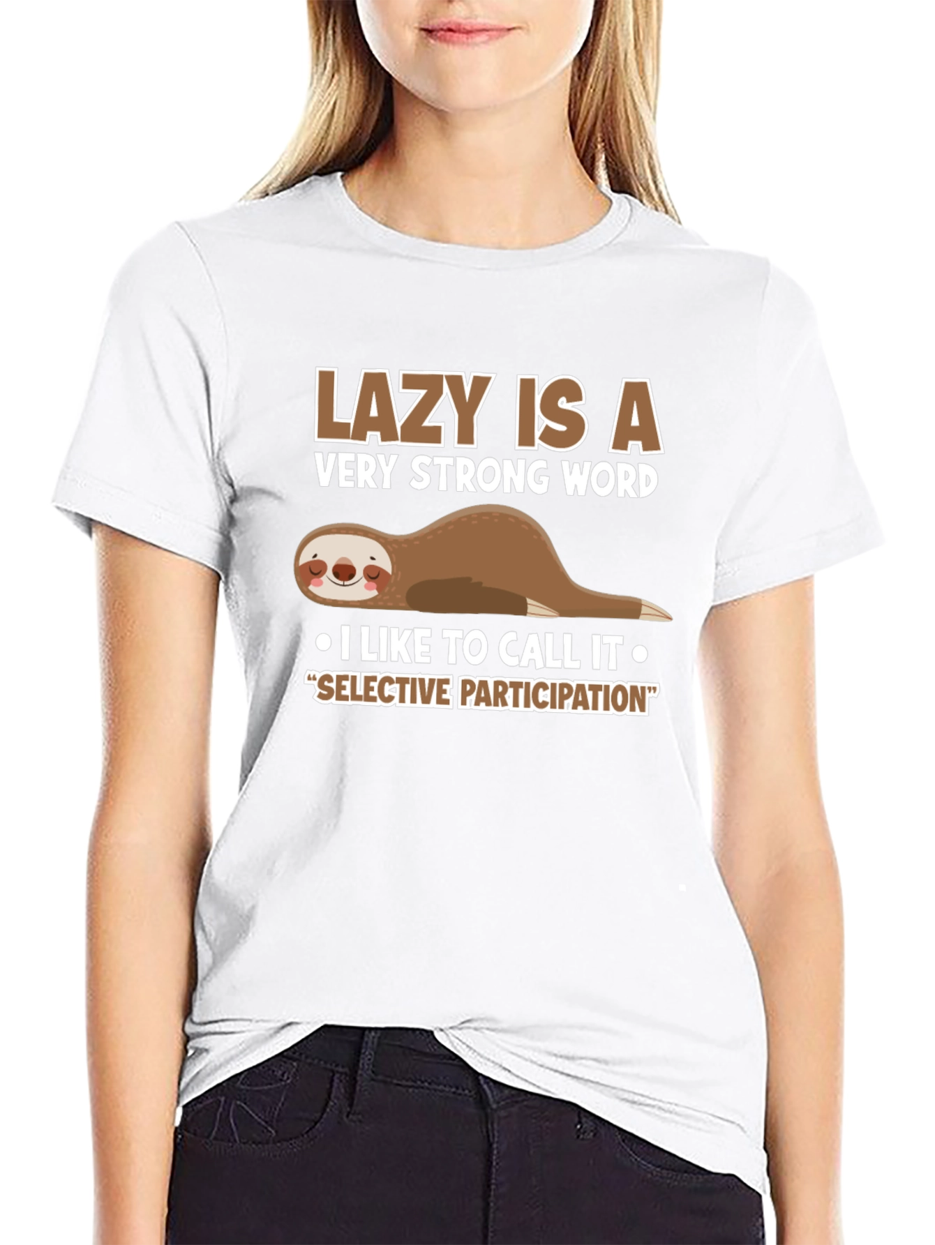 Camiseta Negra con Diseño de Oso Perezoso Participación Selectiva