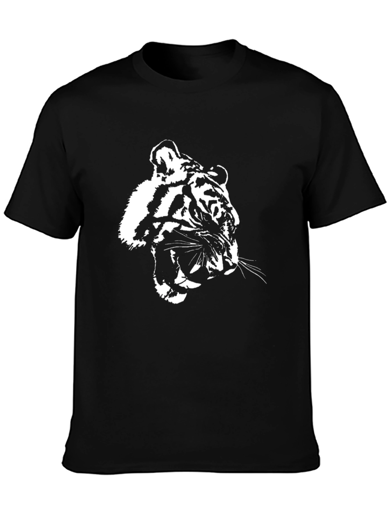 Camiseta Negra con Diseño de Tigre Blanco