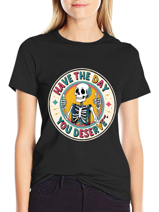 Camiseta Negra con Diseño de Esqueleto Optimista