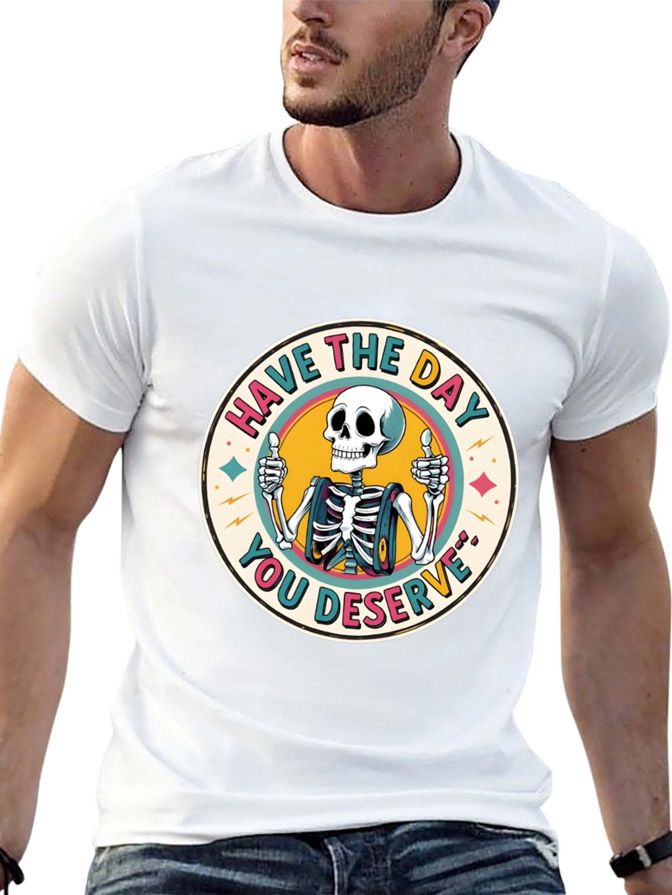Camiseta Negra con Diseño de Esqueleto Optimista