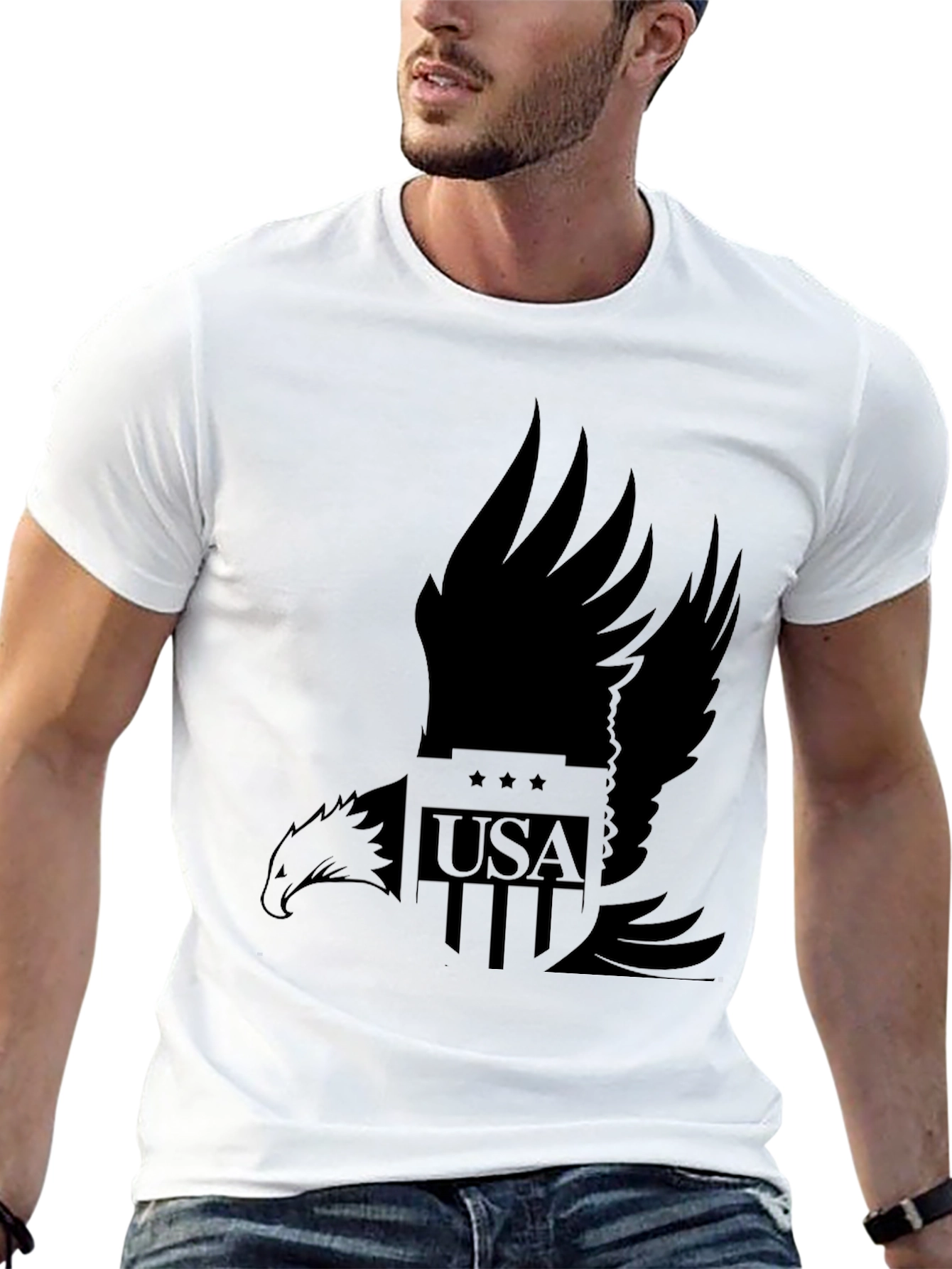 Camiseta Negra Hombre Diseño Águila USA