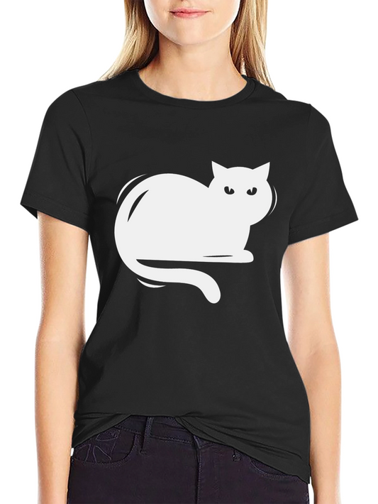 Camiseta Negra con Diseño de Gato Blanco