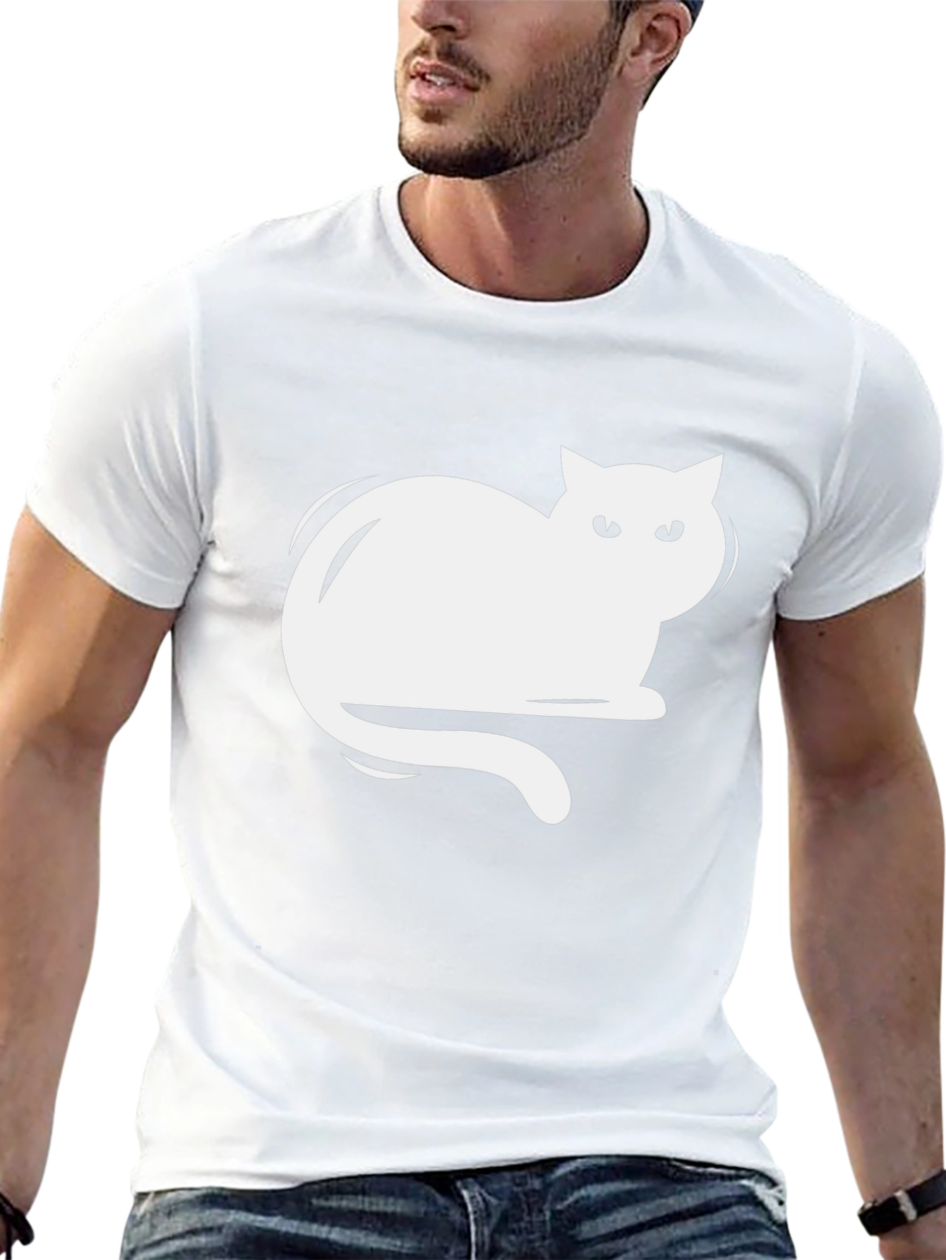 Camiseta Negra con Diseño de Gato Blanco