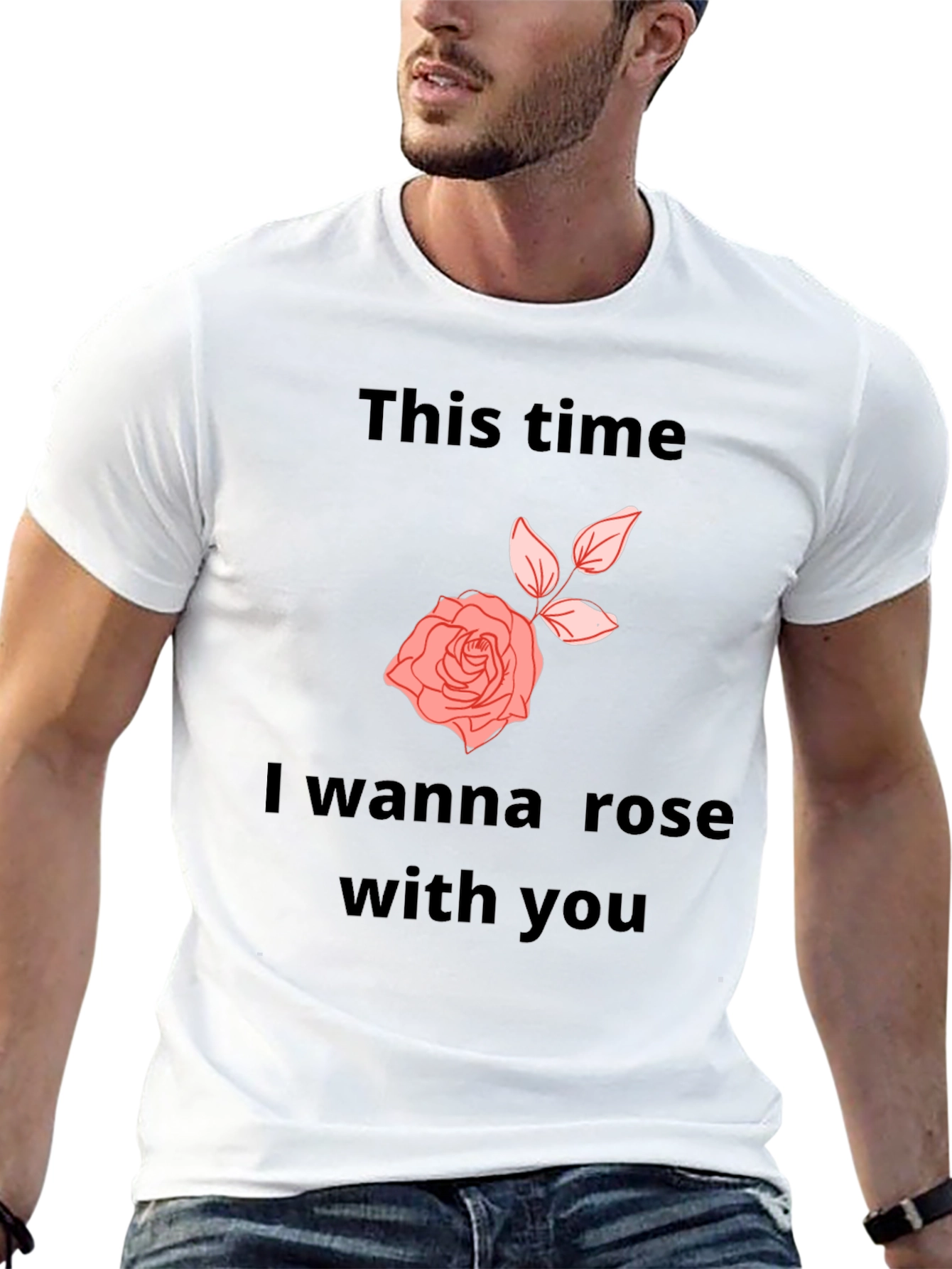 Camiseta Negra con Diseño Romántico de Rosa