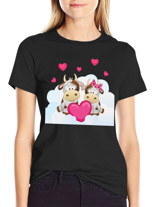Camiseta Negra con Diseño de Vacas Enamoradas