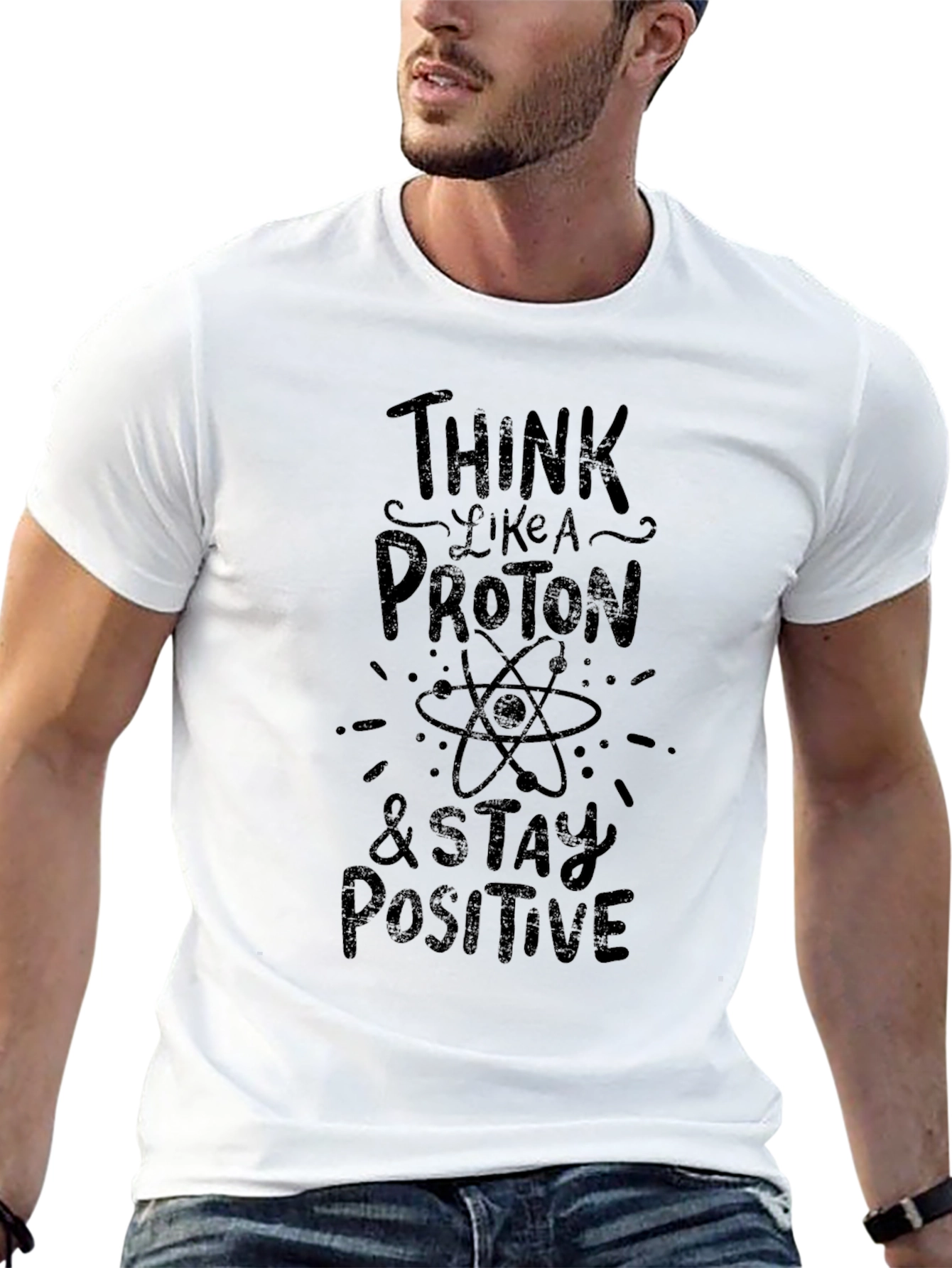 Camiseta Negra Piensa Como un Protón para Hombre