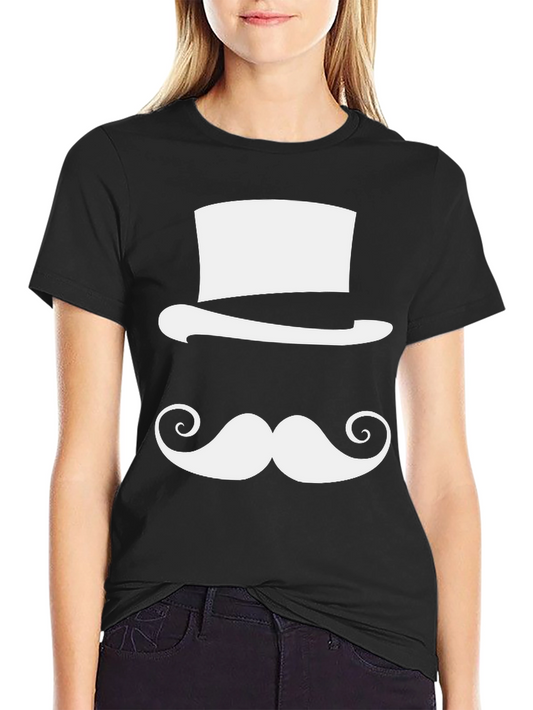 Camiseta Negra con Diseño de Sombrero y Bigote
