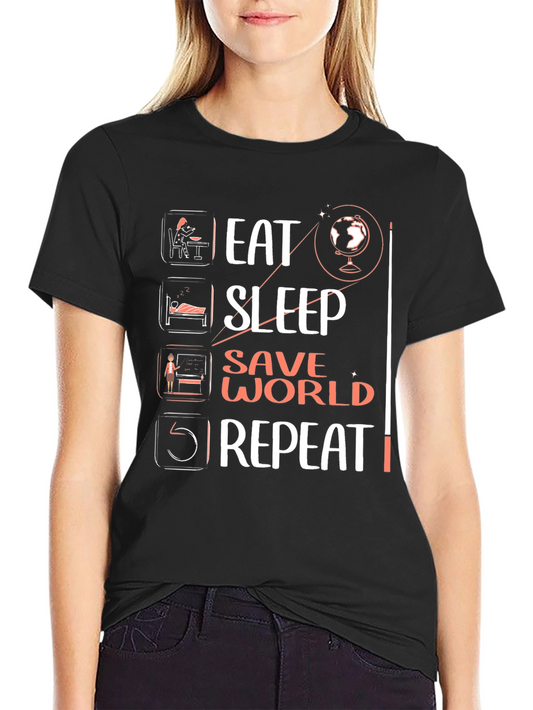 Camiseta Negra Eat Sleep Save World Repeat