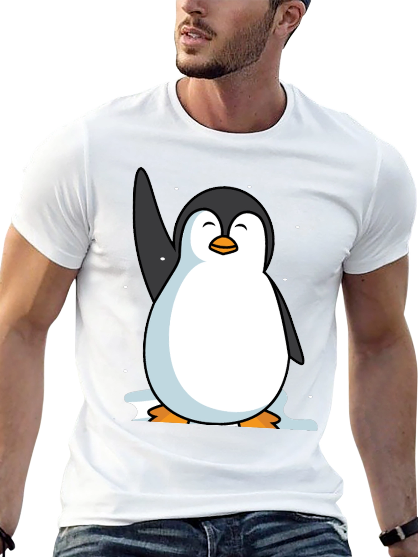 Camiseta Negra con Pingüino Sonriente
