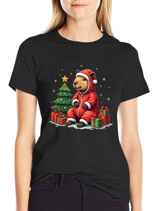 Camiseta Negra con Diseño Navideño de Castor