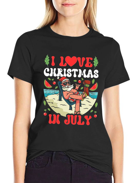 Camiseta Negra Navideña en Julio para Hombre