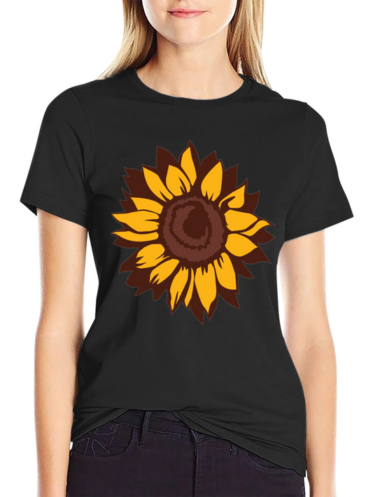 Camiseta Negra con Girasol Estilizado