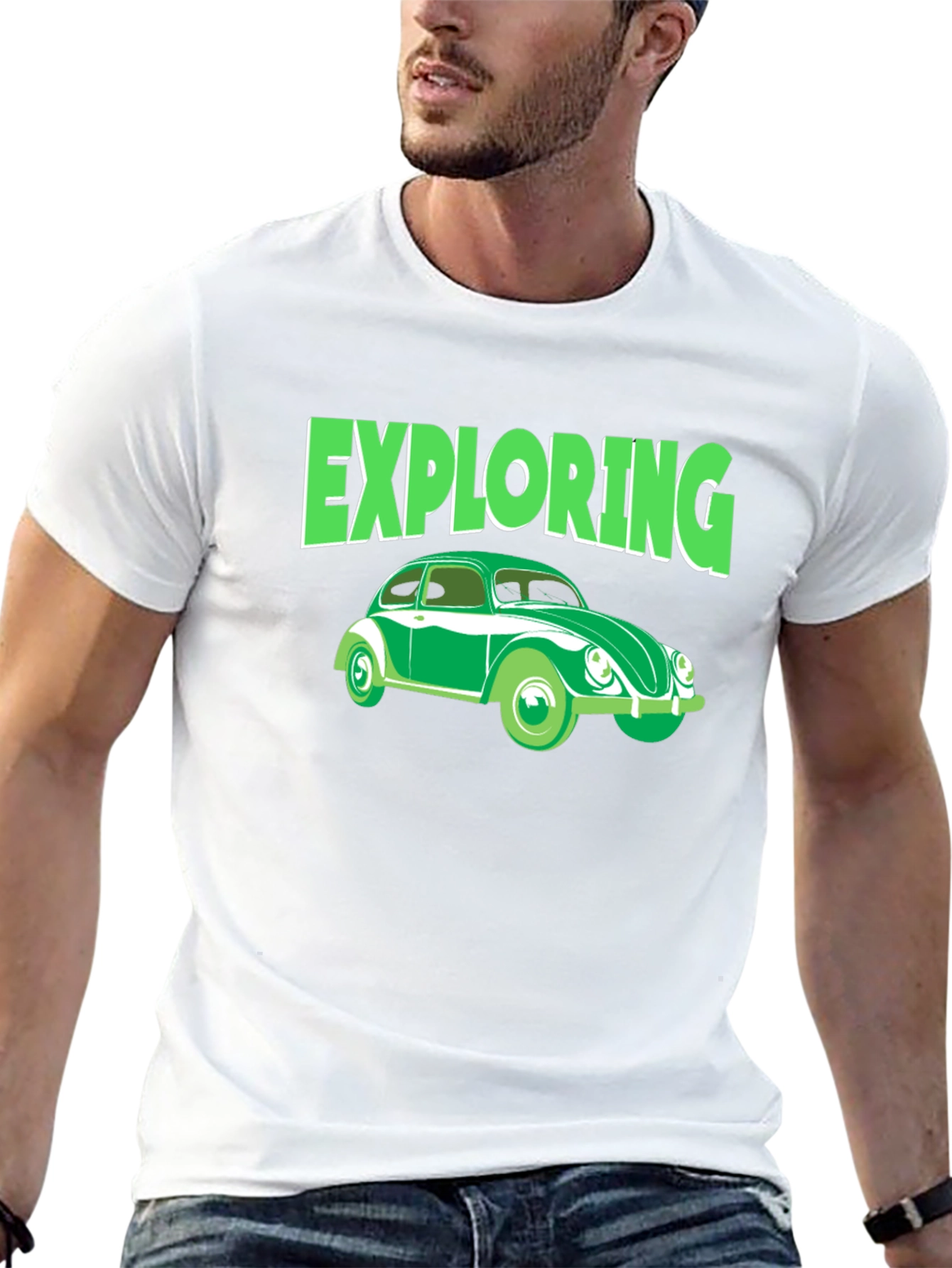 Camiseta Negra Exploring Coche Clásico
