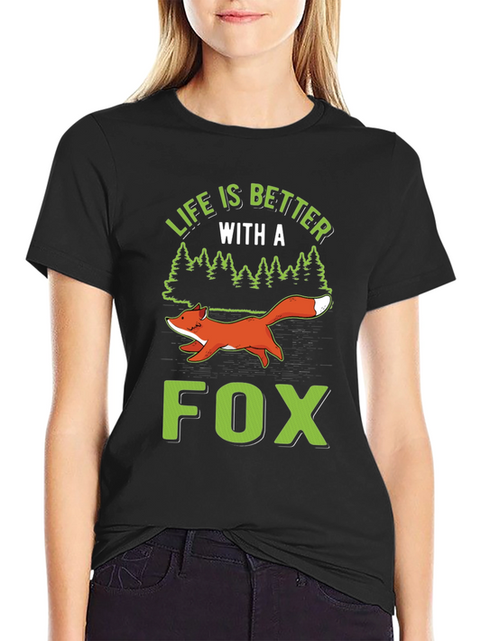 Camiseta Hombre Negra con Diseño de Zorro y Naturaleza