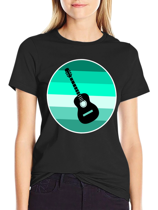 Camiseta Negra con Diseño de Guitarra Retro