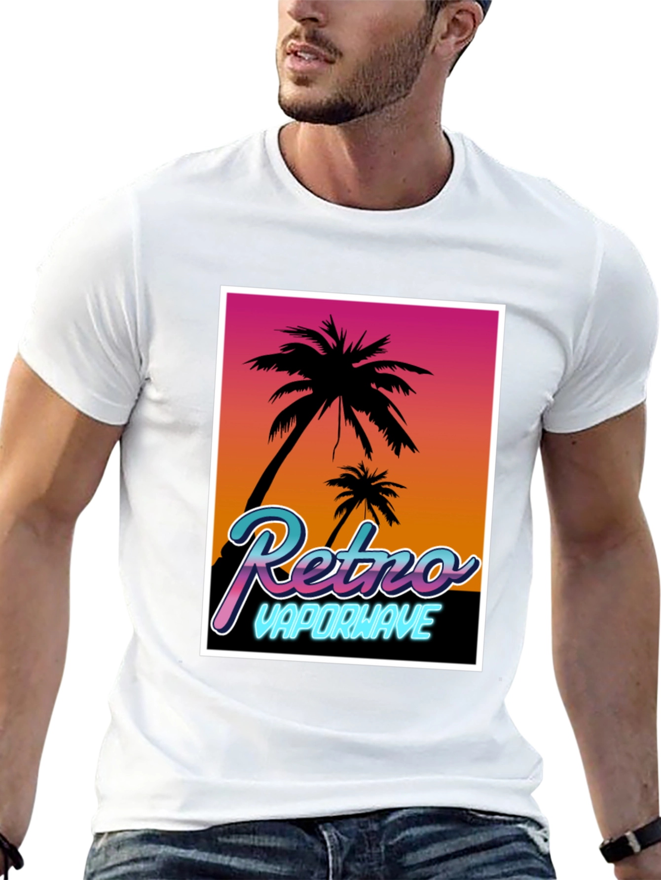 Camiseta Retro Vaporwave Palmeras Estilo Verano