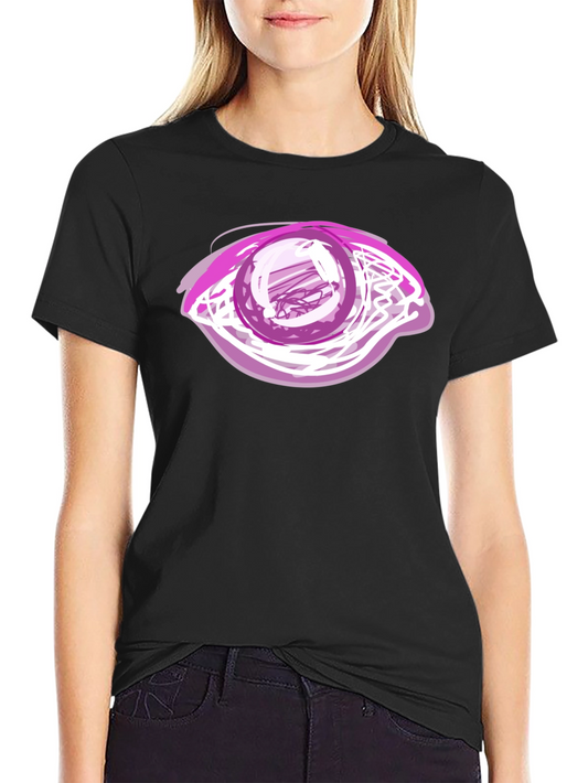 Camiseta Negra con Diseño de Ojo Abstracto Rosa
