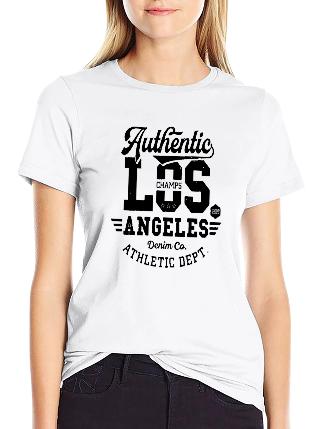 Camiseta Negra Estampada Estilo Universitario Los Ángeles