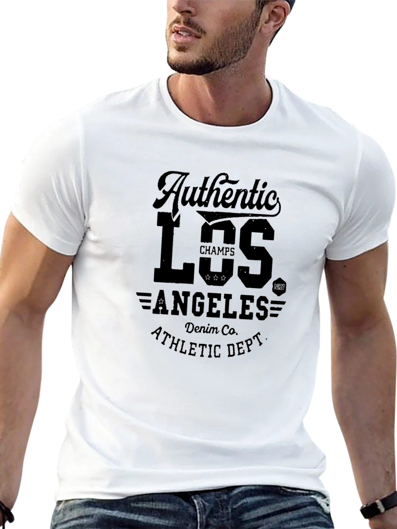 Camiseta Negra Estampada Estilo Universitario Los Ángeles