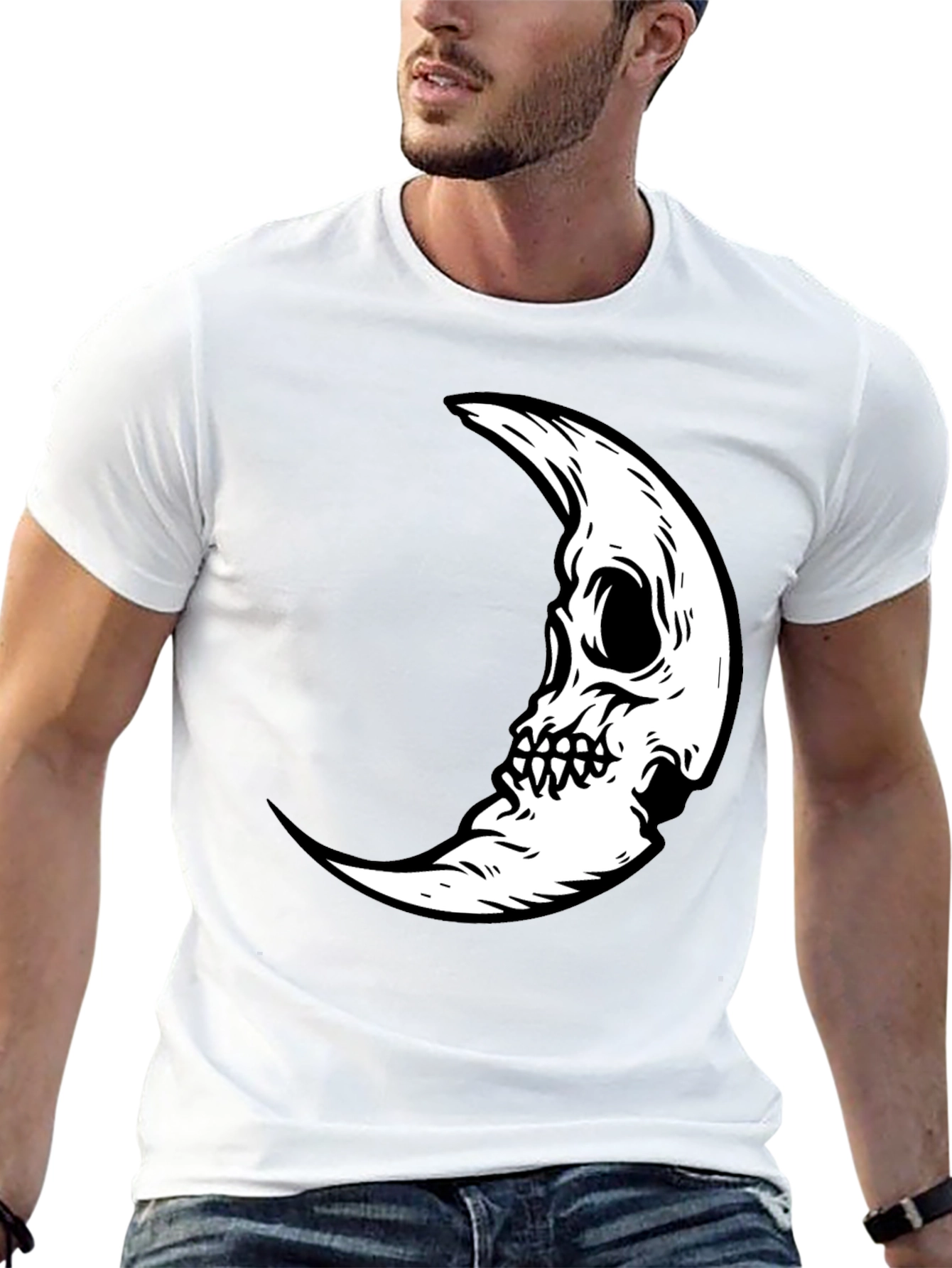 Camiseta Negra con Diseño Luna Calavera