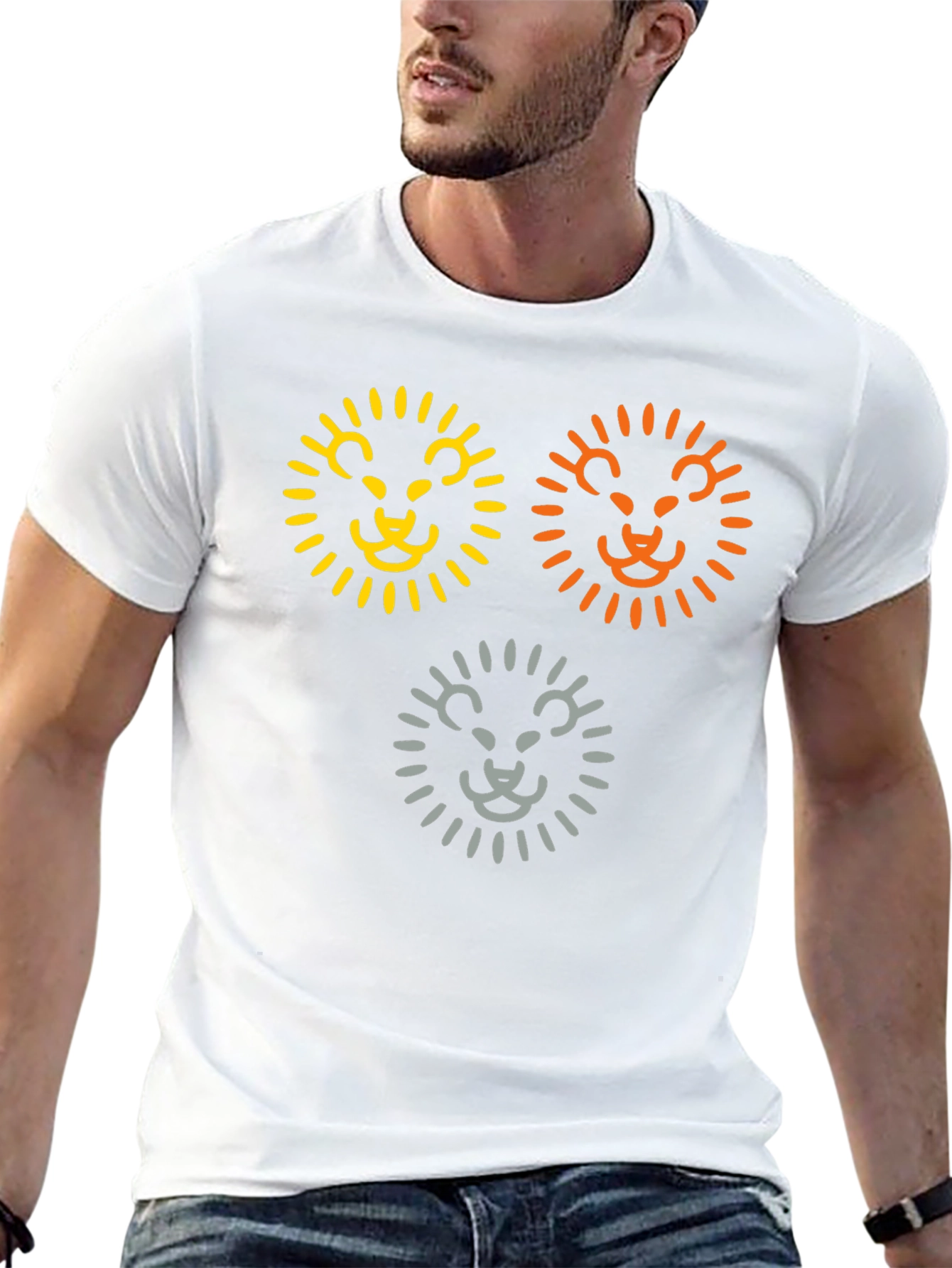 Camiseta Negra con Diseño de Leones Abstractos