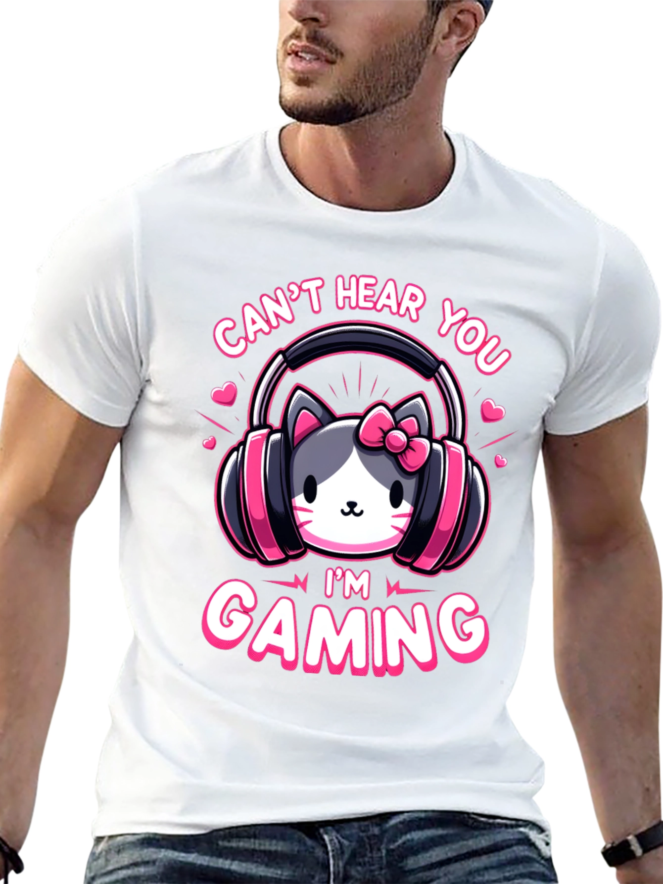 Camiseta Gaming con Diseño de Gato y Auriculares