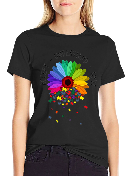 Camiseta Negra Girasol Autismo: Acepta Comprende Ama