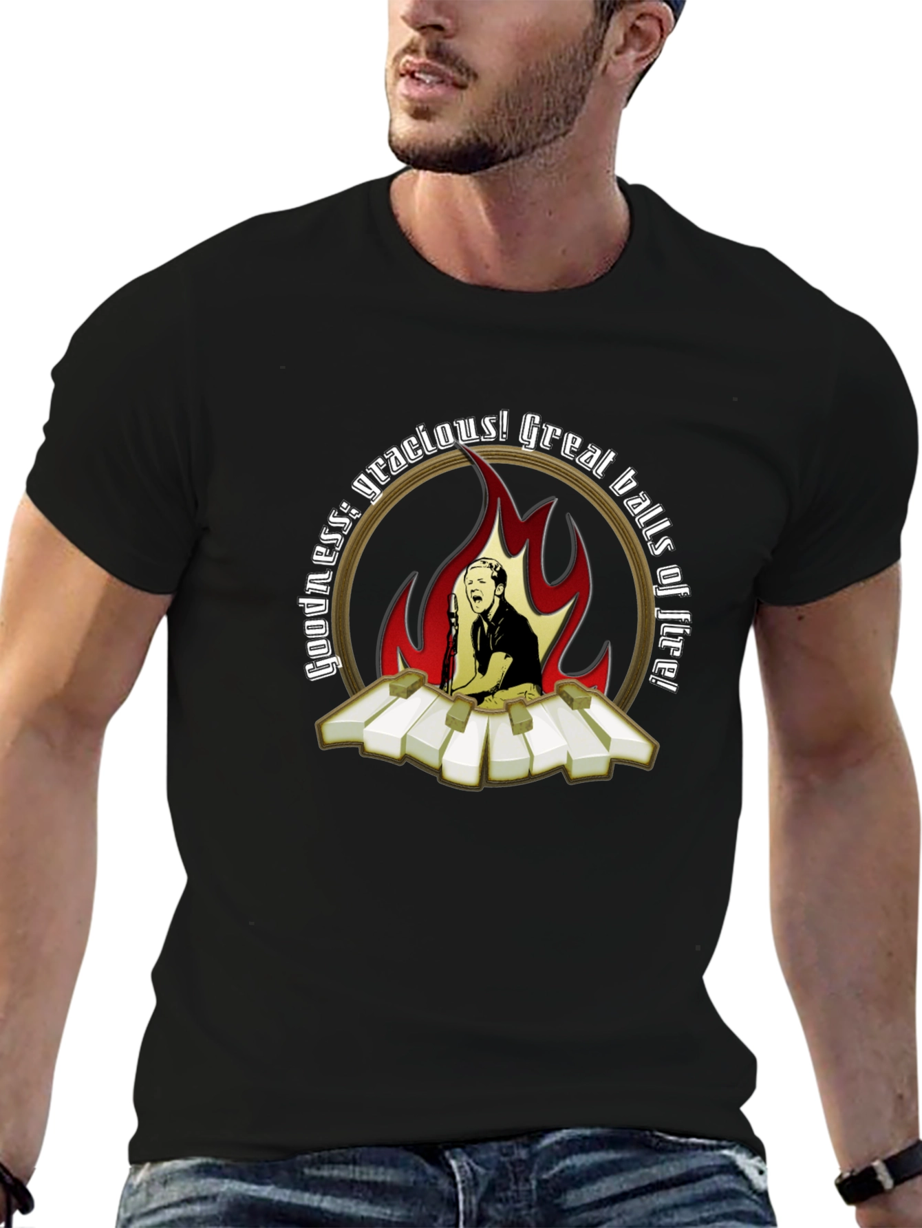 Camiseta Negra con Diseño de Jerry Lee Lewis