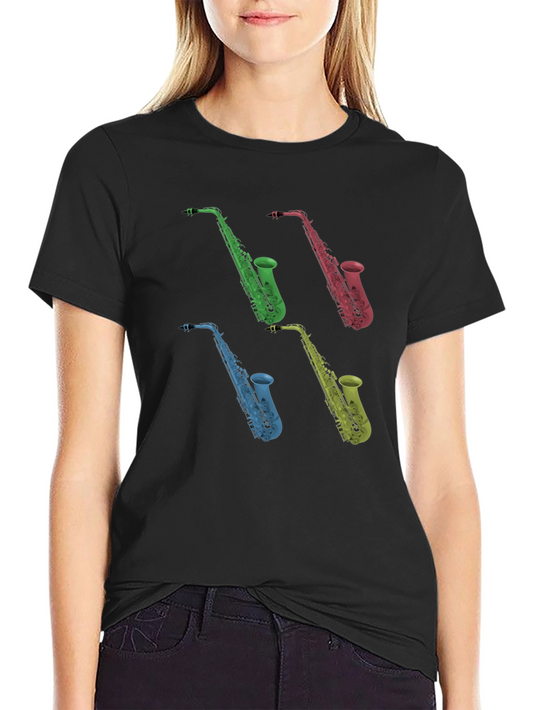 Camiseta Negra Saxofones de Colores