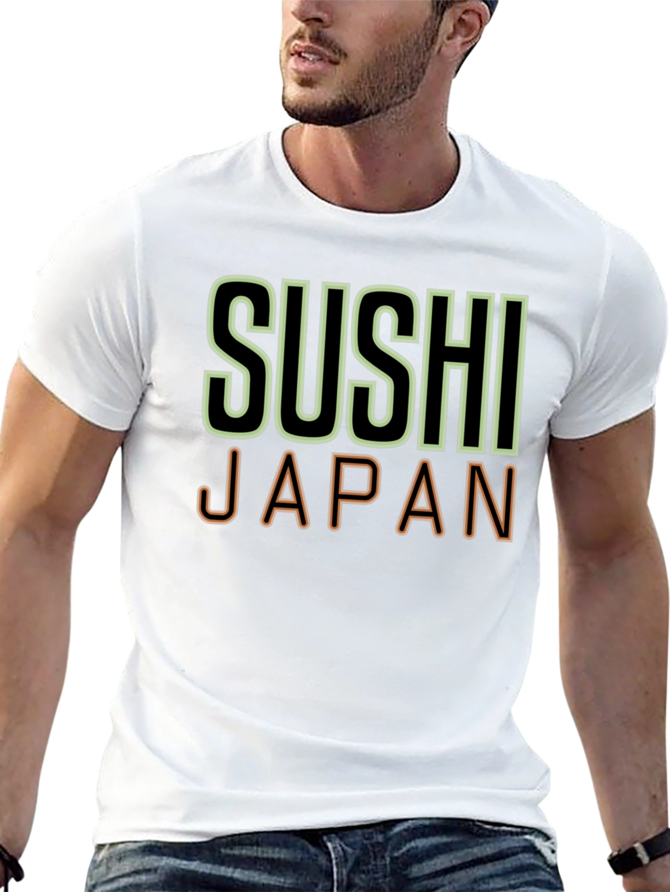 Camiseta Negra Sushi Japan Hombre Casual