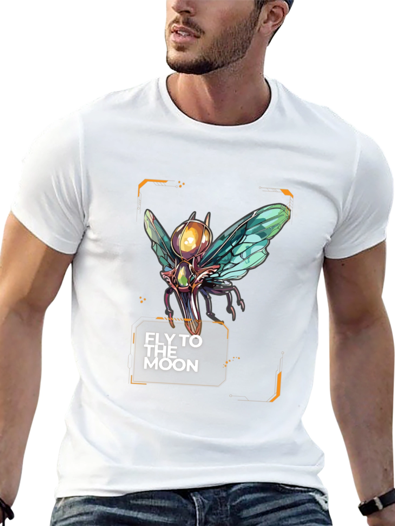 Camiseta Negra Fly to the Moon con Diseño Futurista