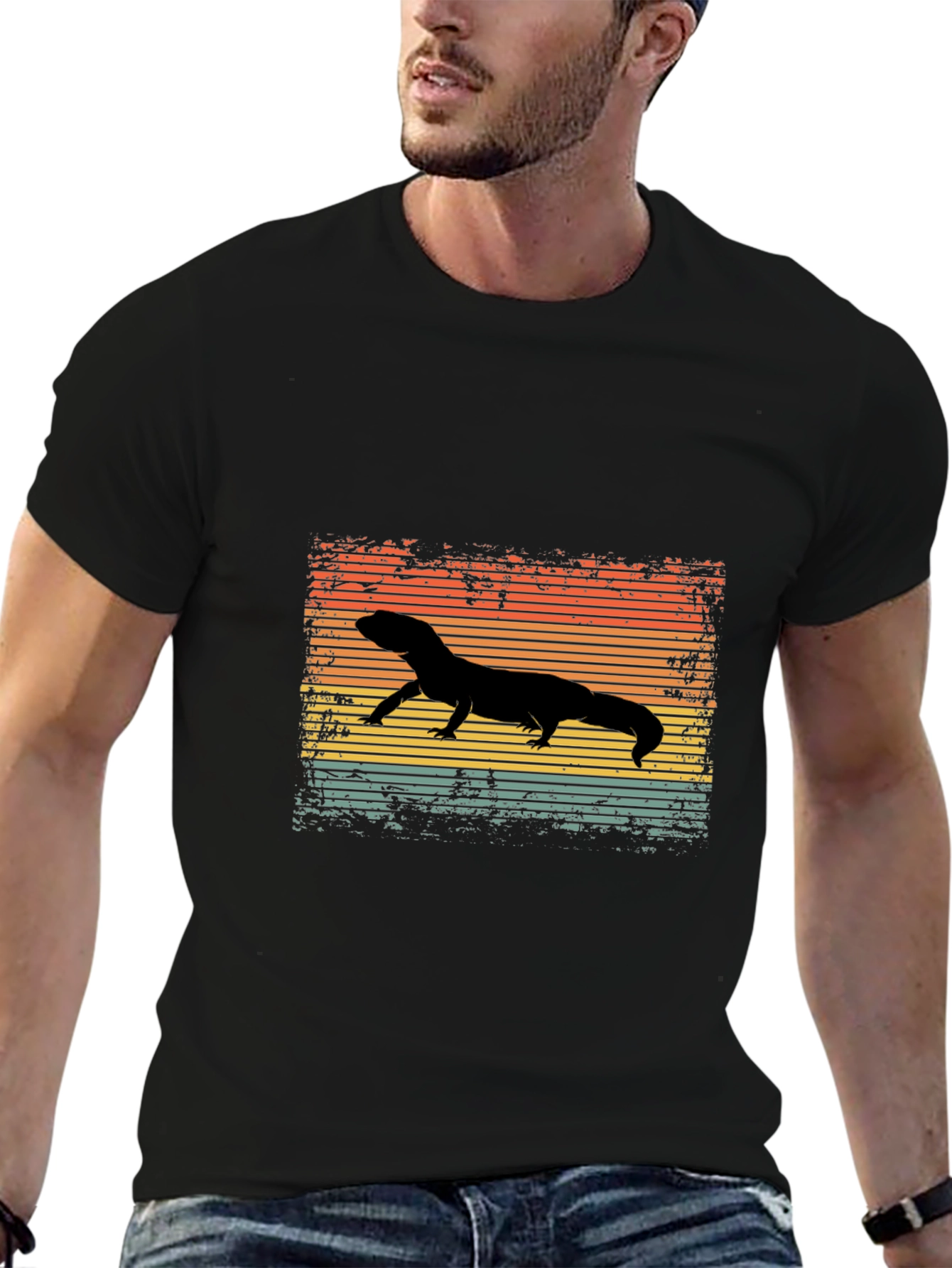 Camiseta Negra con Diseño Retro de Salamandra