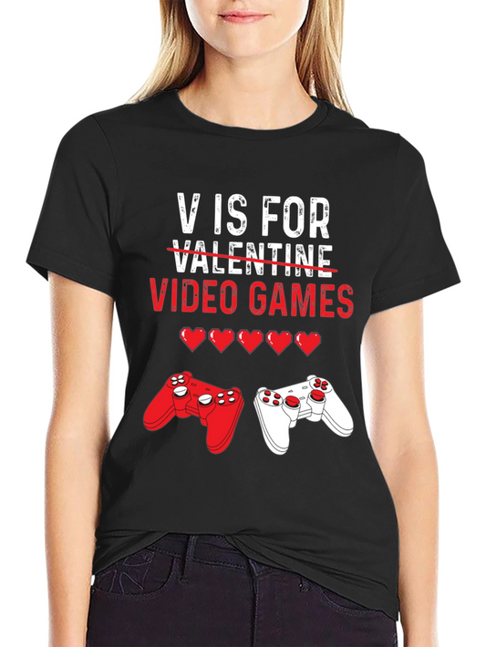 Camiseta Negra V de Videojuegos para San Valentín