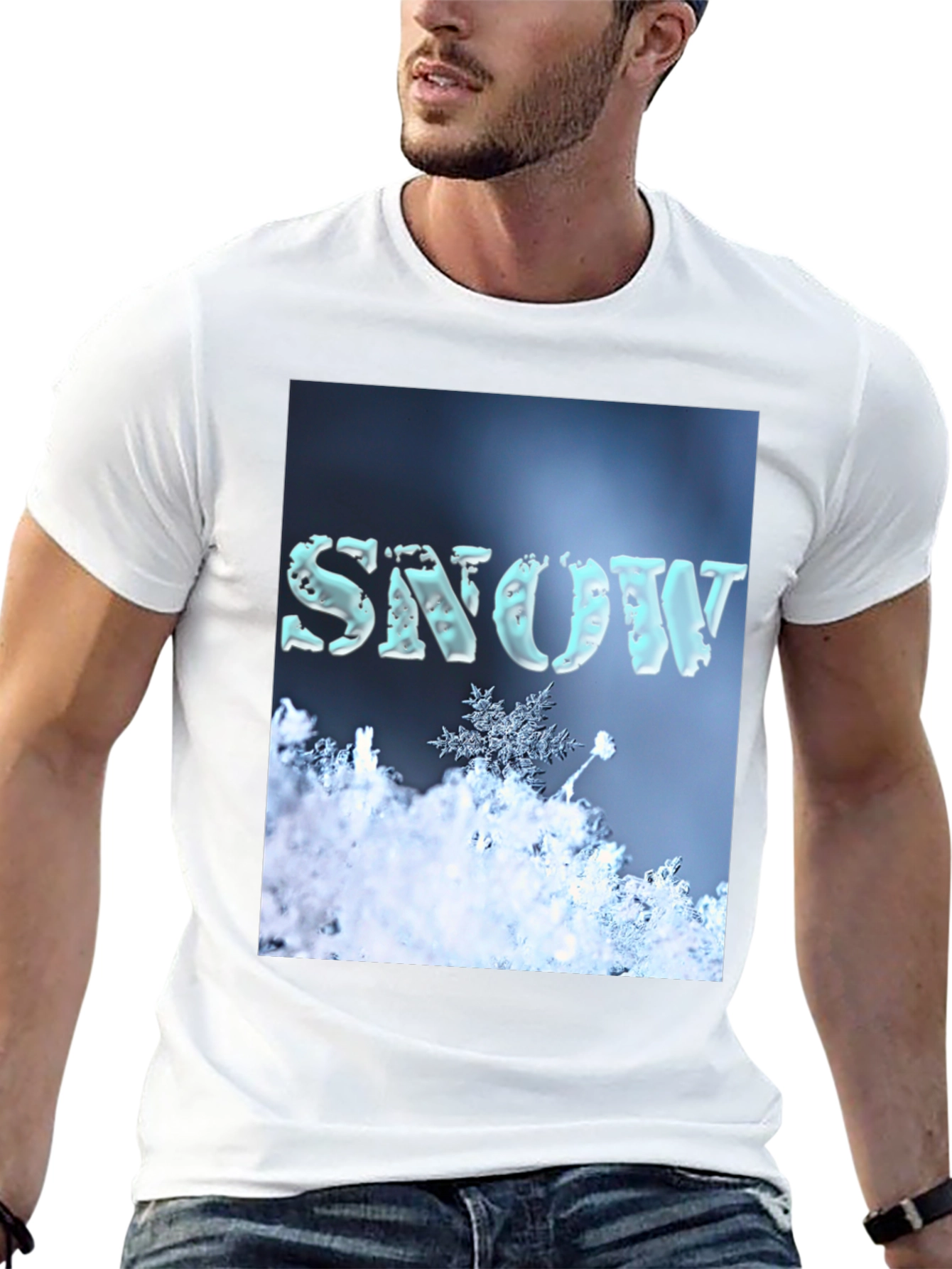 Camiseta Negra con Diseño de Nieve Invernal