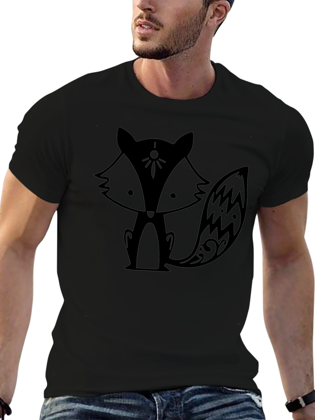 Camiseta Negra con Diseño de Zorro Estilizado