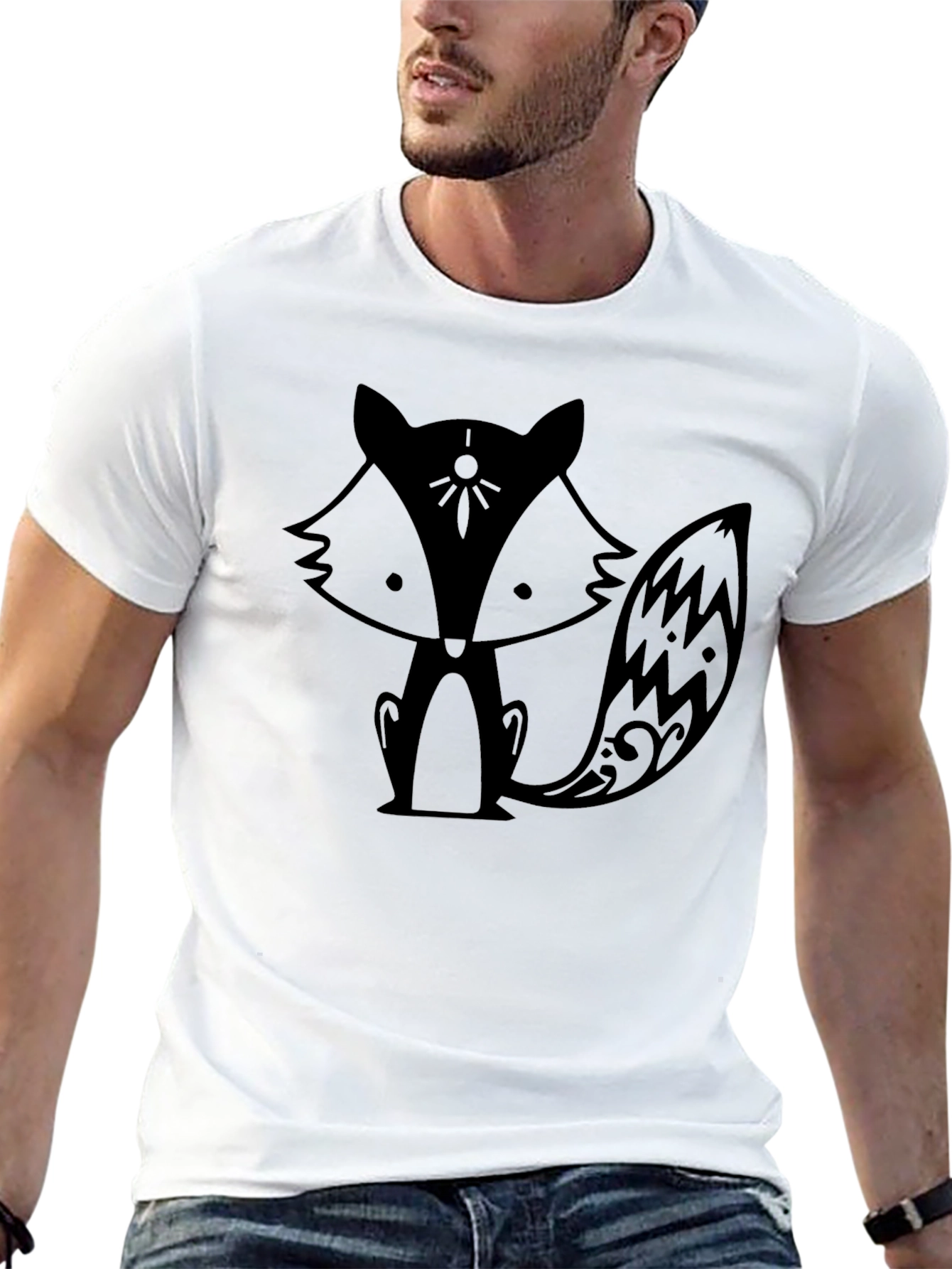Camiseta Negra con Diseño de Zorro Estilizado