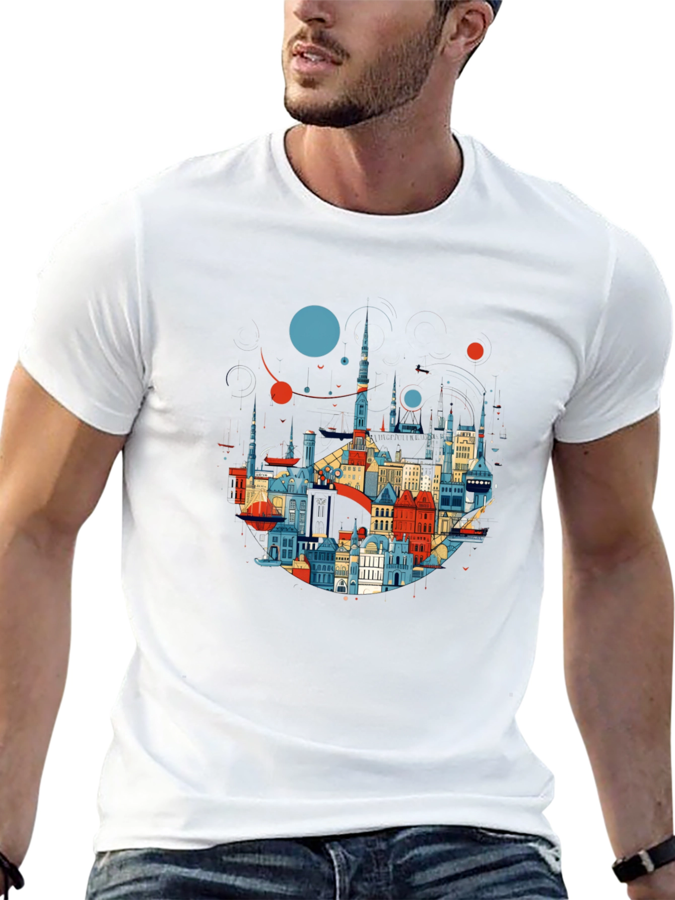 Camiseta Negra con Diseño Abstracto de Ciudad