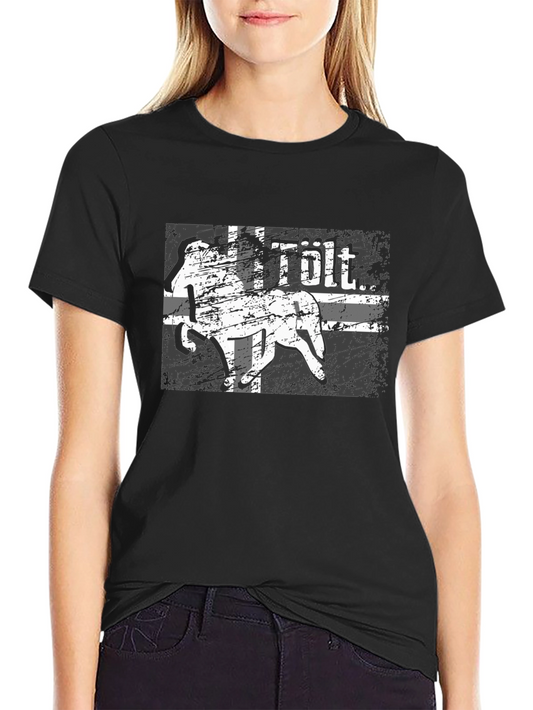 Camiseta Negra con Diseño de Caballo Tölt