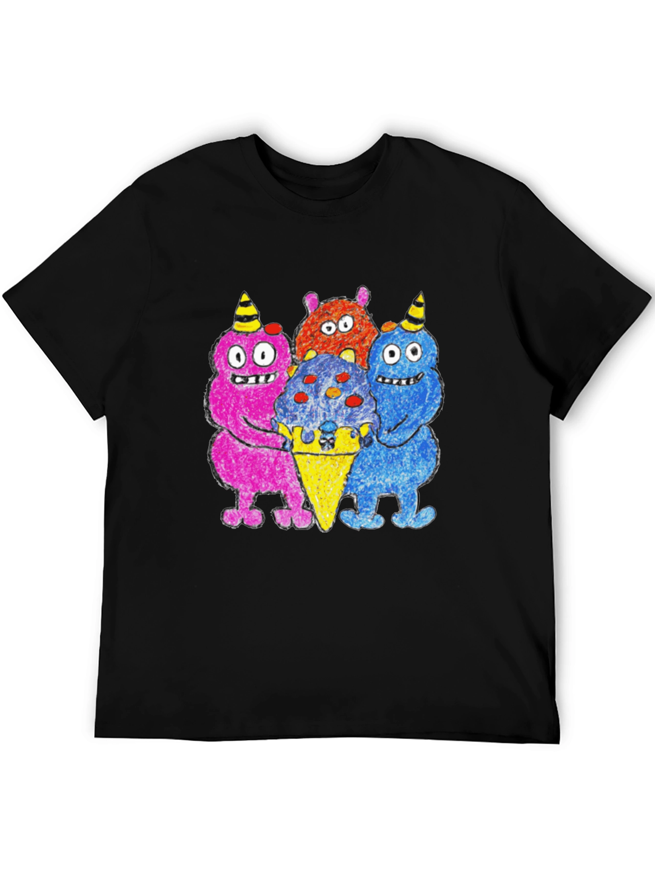 Camiseta Negra con Monstruos Amantes del Helado