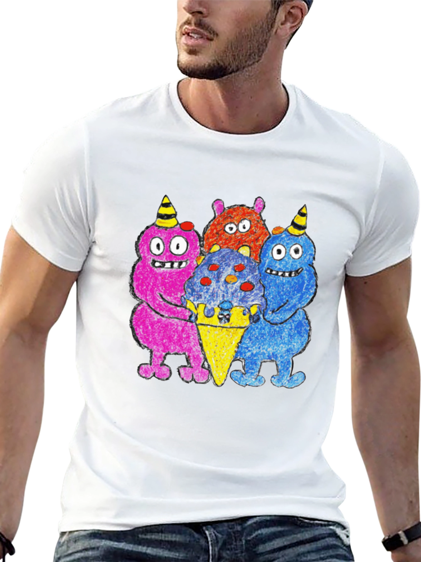 Camiseta Negra con Monstruos Amantes del Helado