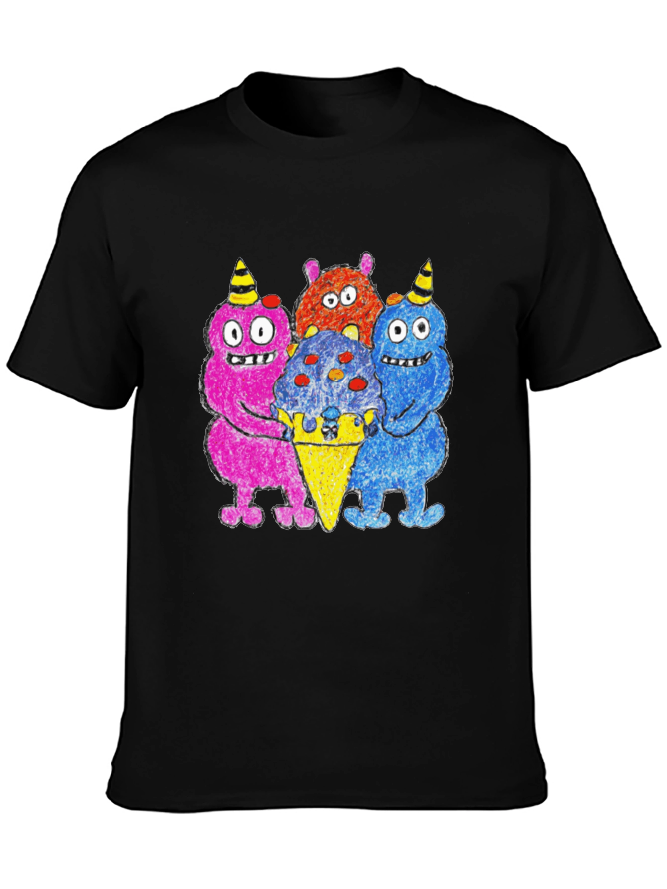 Camiseta Negra con Monstruos Amantes del Helado